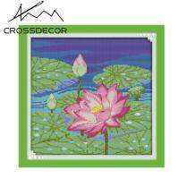 CrossDecor ประทับตรางานปักครอสติชชุดทำด้วยมือเย็บปักถักร้อยชุด 11CT ด้ายฝ้ายดอกบัวดอกไม้ (2) รูปแบบห้องนั่งเล่น Home Décor รูปภาพ