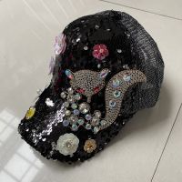 [COD] Rhinestone sequined peaked cap sunshade outdoor sun hat reflective summer thin female breathable baseball