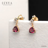 LenYa Jewelry ต่างหูเงินแท้ 925 ชุปพิงค์โกลด์ (Pink Gold) ดีไซน์รูปหัวใจ แสดงถึงความรักโรแมนติก สุดน่ารัก ประดับด้วยพลอยสีม่วงอมแดง โรโดไลท์ (Rhodolite) และ ไวท์ โทแพซ( White Topaz)