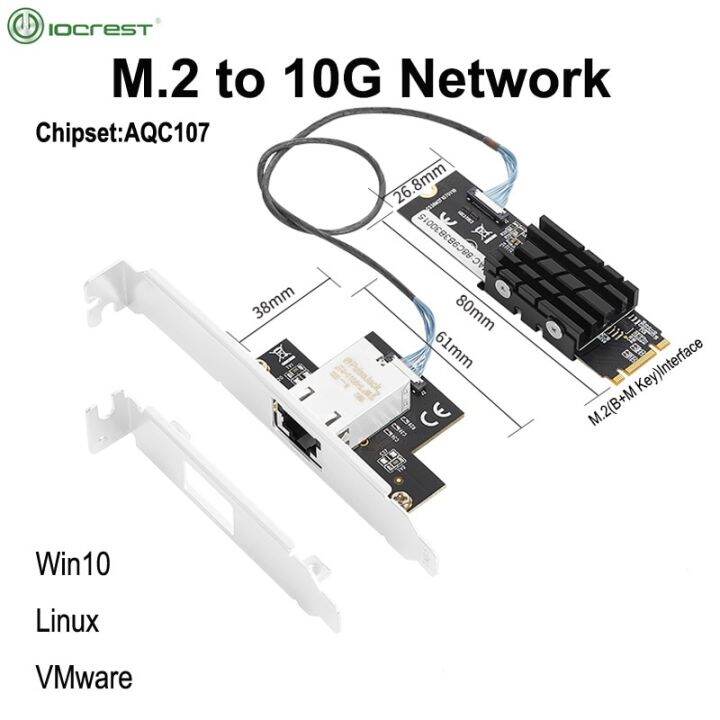 IOCREST M.2 To Single Port 10 Gbase Ethernet Gigabit Nic B Key M Key ...