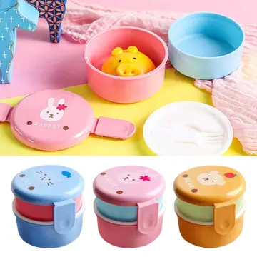 540ml Lunch Box Japanese Double-layer Round Mini Bento Box Children's Fruit  Box!