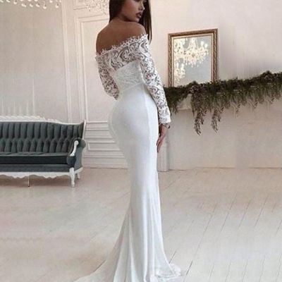 ♚❂ Fashion female French wedding dress sexy one shoulder elegant lace evening dresses long