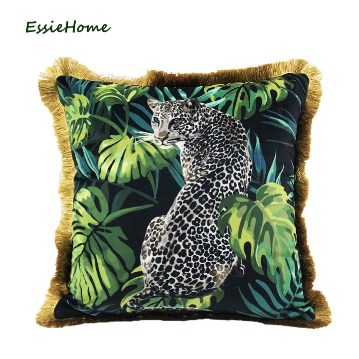 essie-home-tropical-animal-pattern-jaguar-leopard-digital-print-velvet-cushion-cover-pillow-case-with-gold-tassel