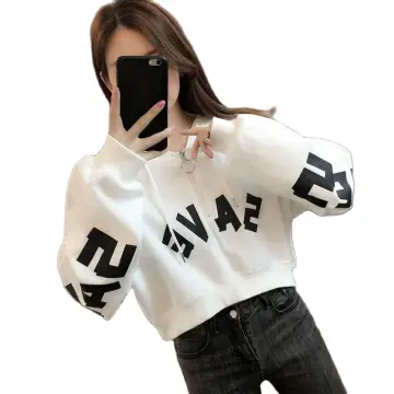 Women Casual Sport Sweatshirt Trousers Set Two-Piece Suit Crop