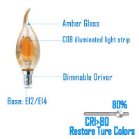 Pack of 10 Amber C35L Dimmable 2W-8W Led Candle E14E12 Retro Candle Filament Bulbs Lamp For 110V 220V Chandelier Lighting