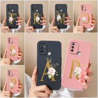 เคสสำหรับ Oppo A53 A53s 4G หรูหรากันกระแทกเคลือบคุณภาพสูงซิลิโคน TPU นิ่มปกป้องกล้องดอกไม้ตัวอักษรสำหรับ Oppo A 53 A53 S กรอบกันชน