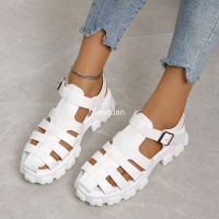 Women‘s Summer Sandals Hollow Flat Thick Bottom Roman Sandals Buckle Platform Womens Shoes Non-slip Outdoor Beach Shoes 2023 New