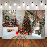 Christmas Tree Stairs Photography Backdrops Wooden Floor fireplace Portrait vinyl Photographic Background Photocall photo Studio