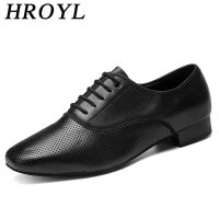 HROYL Ballroom Dance Shoes Genuine Leather Latin Dance Shoes Man Sneakers Jazz Bigger Size Breathable Waltz Salsa Dancing Shoes