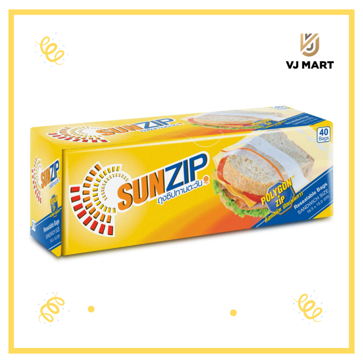 SunZip ถุงซิปอเนกประสงค์ ถุงซิปทานตะวัน รุ่นเเซนด์วิช ขนาด 16.5 x 15 บรรจุ 40 ใบ ตราซันซิป