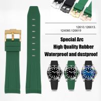 ❡❆◈ ปลายโค้งยางซิลิโคนสายนาฬิกาสำหรับ Rolex Submariner ใหม่ 2021 Men Sport Diving Wristband Belt 21มม. Green Black