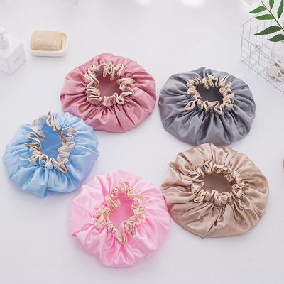 Shower Caps for Women Reusable Waterproof EVA Hair Cover Cap for Shower Double Protection Layers Elastic Bonnet Bath Cap Showerheads