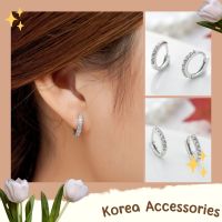 Korean? ต่างหูแบบห่วงกลม ประดับเพชร 2 สี (สีเงิน/สีทอง)