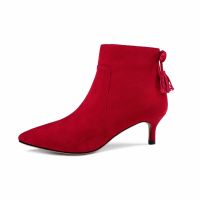 Maguidern Ankle Booties for Women, Womens Slip On Pointed Toe Boots Kidskin Suede Boots Side Zip Kitten Heel Winter Booties