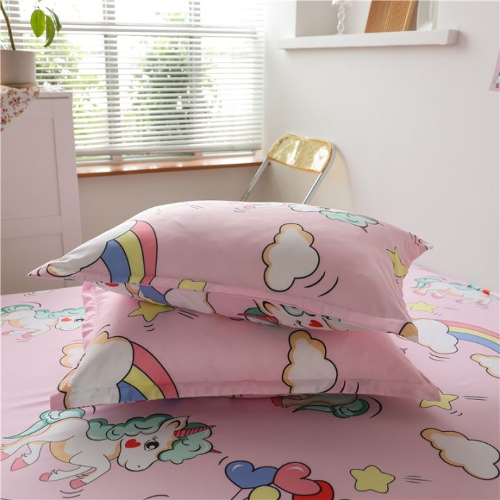 heureux-hot-sell-fitted-bedsheet-single-queen-king-size-cotton-fabric-pink-color-unicorn-pattern