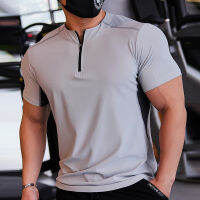 แฟชั่นบุรุษด่วนแห้งวิ่งออกกำลังกายเสื้อยืดกีฬาท็อปส์ย์เสื้อเย็นและสะดวกสบายสำหรับผู้ชายที่มีการออกแบบปกยืน