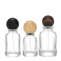 5Pcs 1Oz 3Oz Glass Mist Spray Bottle Crimp Pump Wood Ball Lid Atomizer Transparent Round Empty Perfume Bottles 30Ml 50Ml 100Ml