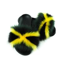 Fluffy Raccoon Fur Slippers Shoes Women Real Fox Fur Flip Flop Flat Furry Fur Slides Outdoor Sandals Woman Amazing Shoes