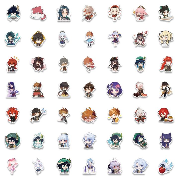 50-100-pcs-anime-game-cute-genshin-impact-stickers-graffiti-for-laptop-luggage-skateboard-motorcycle-decal-scrapbook-toy-stickers-labels