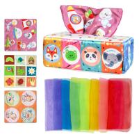 Tissue Box Toy For Kids High Contrast Crinkle Paper Sensory Toy Rainbow Scarves Crinkle Paper for Kids Hand Grasp Training Montessori Toy handy