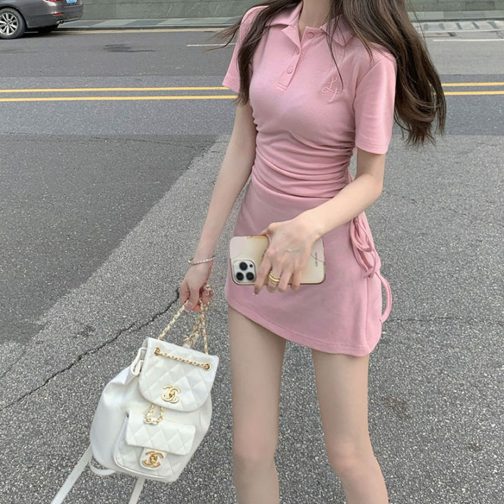 ชุดเดรสสั้นสีพาสเทลน่ารักๆ-เดรสเเฟชั่นราคาถูก-mini-dressสไตล์เกาหลี-เสื้อผ้าผู้หญิงแต่งเชือกปรับระดับได้
