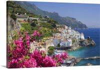 งานพิมพ์ศิลปะบนผืนผ้าใบสำหรับติดกำแพงจากอิตาลี Campania Amalfi Coast Amalfi