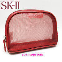 กระเป๋า SK-II สีแดงเอสเคทู หนัง pu ด้านหน้าหลังเป็นตาข่ายโปร่ง มองเห็นภายใน มีป้ายชื่อแบรนด์ด้านหน้า 6.5 x 4.5 x ฐาน 2"