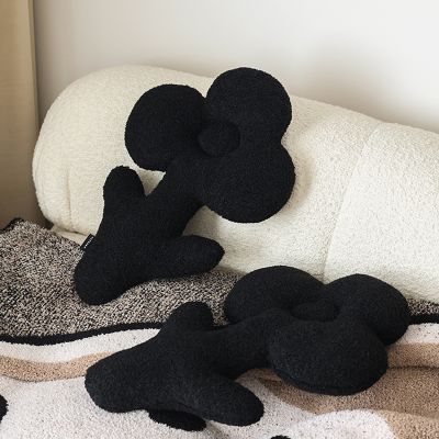 ✁✽❒ Chic Black Floral Cushion Pillow Soft Fluffy Cool Flower Back Rest Support Holiday Decor Kids Room Aesthetic Home Decoration