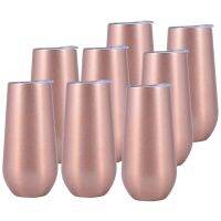 8 Packs Stemless Champagne Flutes Wine Tumbler, 6 OZ Double-Insulated Wine Tumbler With Lids Unbreakable tail Cups