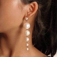 Trendy Elegant Created Big Simulated Pearl Long Earrings Pearls String Statement Drop Earrings For Women Wedding Party Gift