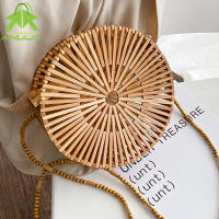 Bamboo Round Handbags for Women Summer Hollow Out Beach Bags Fashion Shoulder Bags Handmade Ladies Luxury Rattan Messenger Bag