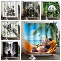 Funny Panda Shower Curtain Cute Animal Bathroom Curtain Green Plant Bamboo Bath Curtain 180x200 cortinas de ducha para baño