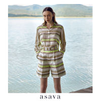 [asava aw21] Multi-stripes Signature Shirt เสื้อเชิ้ตผู้หญิง อาซาว่า แขนยาว แต่งผ่าข้าง