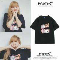 Lisa เดียวกัน Mary cat เสื้อยืดผู้หญิงแขนสั้นผ้าฝ้ายการ์ตูนใหม่ ทำจากผ้า 100_ ฝ้ายเนื้อดี