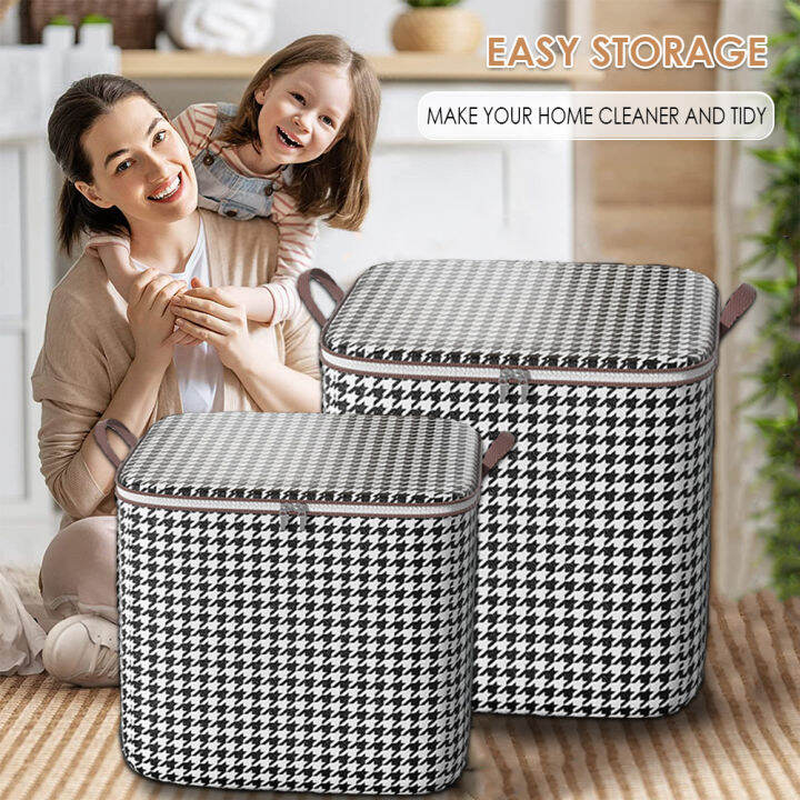 Houndstooth Blanket Storage Bags With Zipper, Foldable Comforter