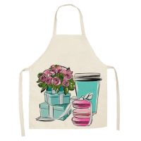 Linen New Hand Painted Flower Perfume Bottles Print Kitchen Aprons Unisex Dinner Party Cooking Bib Funny Pinafore Apron Delantal Aprons