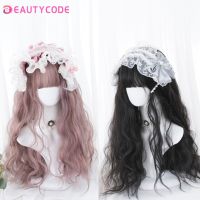 BEAUTY Lolita Synthetic Hair Wigs For Women Long Wave Blonde Black Pink Wig With Bangs Cosplay Halloween High Temperture Fiber Wig  Hair Extensions Pa