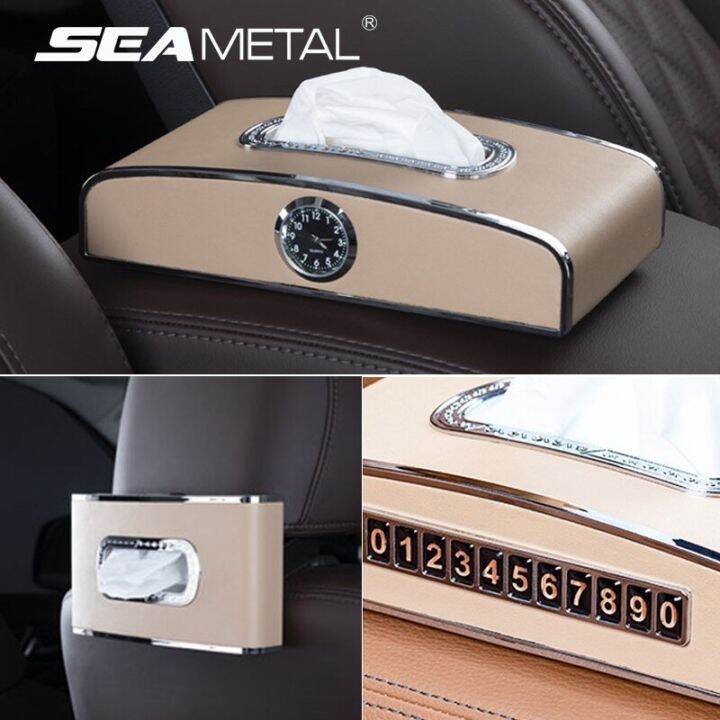 Luxury Car Tissue Dispenser Dashboard Car Napkin Holder with Quartz