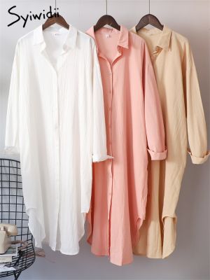 jkk Syiwidii Shirts for Oversized Cotton Loose Dresses Sleeve Up Blouses