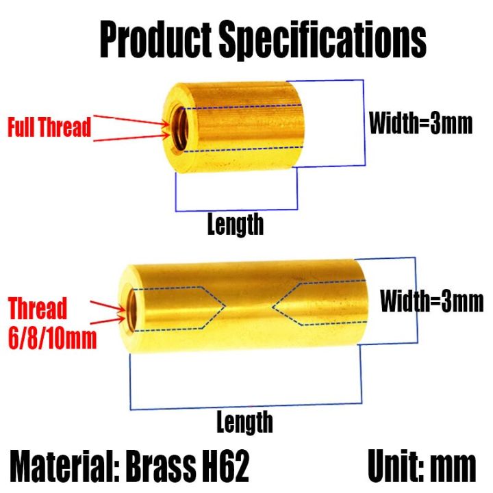 3pcs-m1-6-m1-8-round-brass-standoff-spacer-stud-extend-long-nut-spacing-screw-thumb-nut-female-thread-hollow-pillar-column-nails-screws-fasteners