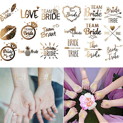 Xinyi3 10Pcs งานแต่งงาน Bachelorette Party Hen Night ทีมเจ้าสาวชั่วคราว Tattoo เพื่อนเจ้าสาว Golden สติกเกอร์สไตล์ DIY Trendy