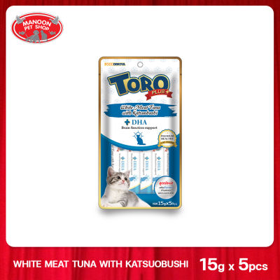 [MANOON] TORO Plus+ White Meat Tuna with Katsuobushi ปลาทูน่าเนื้อขาวกับคัตทสึโอะบูชิ ขนาด 15 กรัม x 5 ซอง