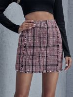 AutumnWinter Collection Woman Clothing Bottom Elegant Fashion Plaid Pattern Tweed Skirt