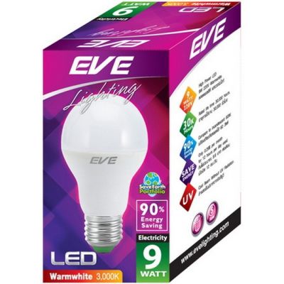 หลอดไฟ LED 9 วัตต์ Warm White EVE LIGHTING รุ่น LED A60 E27 [ส่งเร็วส่งไว มีเก็บเงินปลายทาง]