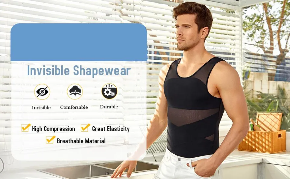huangmian SCARBORO Men's Compression Shirt For Body Shaper Slimming Vest  Tight Tummy Underwear Tank Top