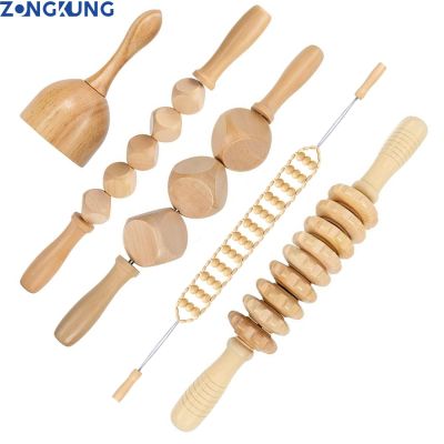 ✉ 1/5Pcs/Set Wooden Lymphatic Drainage Massage Roller Stick Wood Swiss Cup Wood Therapy Tools Body Sculpting Muscle Massage Relax