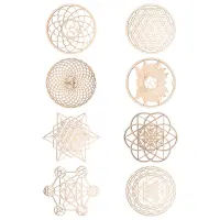 8Pack 14cm Wooden Wall Sign Flower of Life Shape Coaster Wood Wall Art DIY Coaster Craft Making Geometry