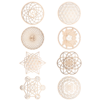 8Pack 14cm Wooden Wall Sign Flower of Life Shape Coaster Wood Wall Art DIY Coaster Craft Making Geometry