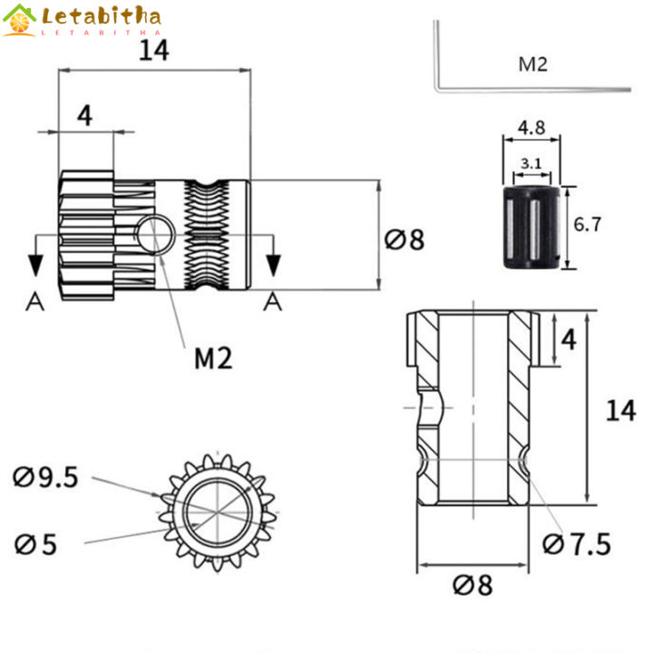 letabitha-เครื่องอัดรีด6ชิ้น-3d-ชิ้นส่วนโลหะอะไหล่เครื่องพิมพ์3d-ล้อฟีดเกียร์คู่