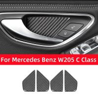 For Mercedes Benz W205 C180 C200 C300 C GLC Class Carbon Fiber  Stickers Door Handle Bowl Trim Cover Car Interior Accessories